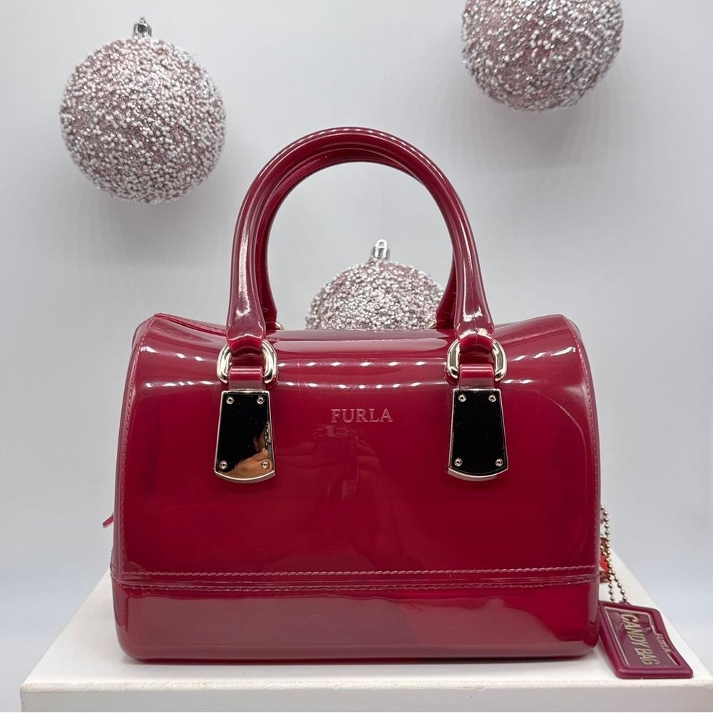 Furla Candy Jelly Satchel Bag – Burgundy, Gold Hardware – New